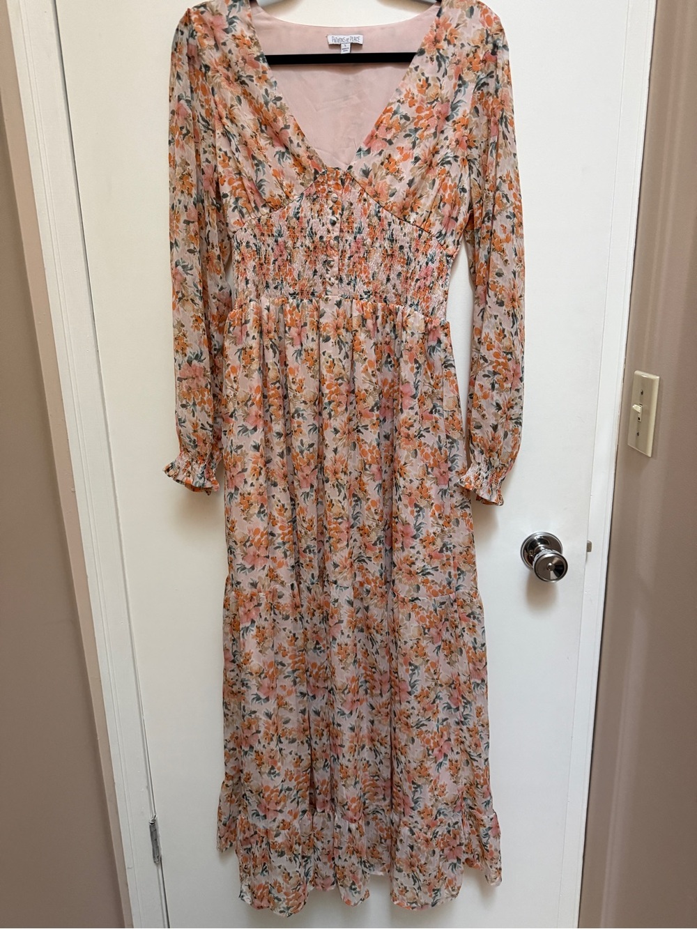Patrons of Peace L Floral Smocked Maxi Dress Long Sleeve Boho Cottagecore Fall